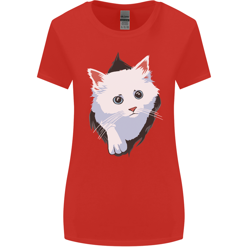 A Cat Rip Womens Wider Cut T-Shirt Red