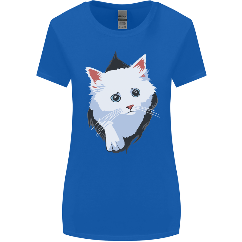 A Cat Rip Womens Wider Cut T-Shirt Royal Blue
