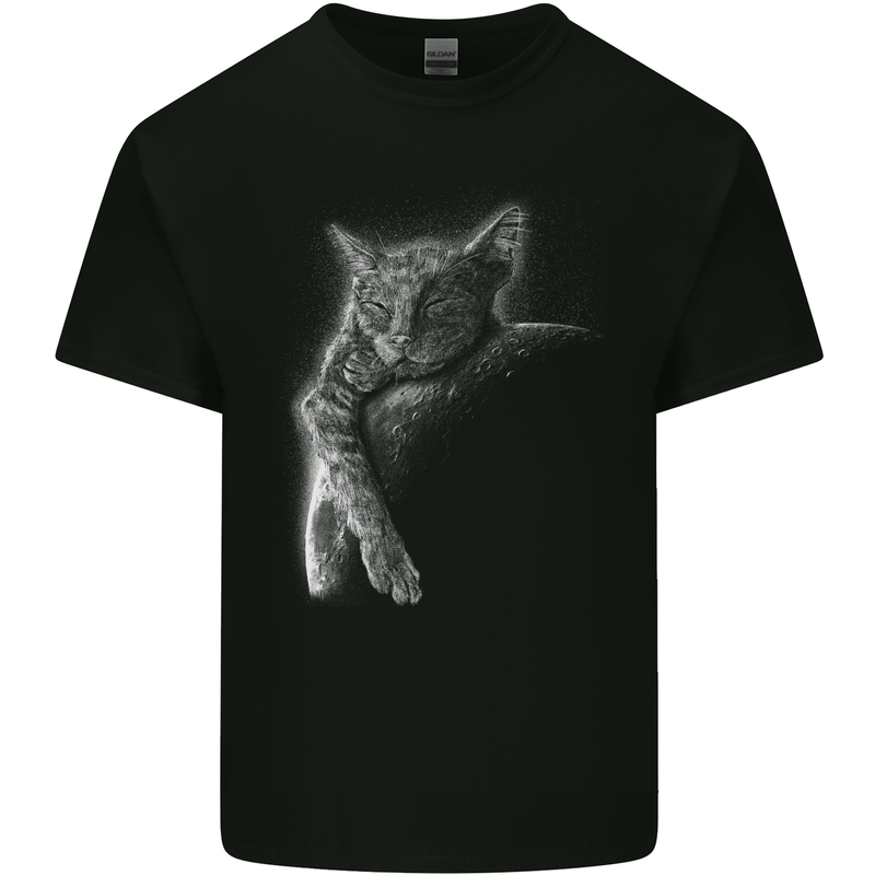 A Cat Sleeping on the Moon Kids T-Shirt Childrens Black