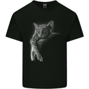 A Cat Sleeping on the Moon Mens Cotton T-Shirt Tee Top Black