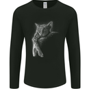 A Cat Sleeping on the Moon Mens Long Sleeve T-Shirt Black