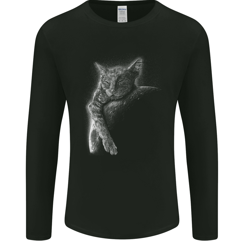 A Cat Sleeping on the Moon Mens Long Sleeve T-Shirt Black