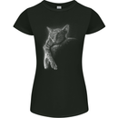 A Cat Sleeping on the Moon Womens Petite Cut T-Shirt Black