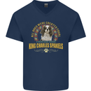 A Cavalier King Charles Spaniel Dog Mens V-Neck Cotton T-Shirt Navy Blue