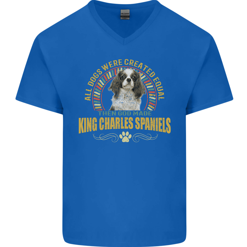 A Cavalier King Charles Spaniel Dog Mens V-Neck Cotton T-Shirt Royal Blue