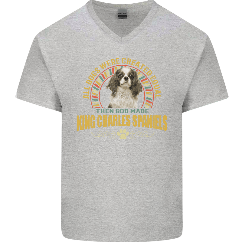A Cavalier King Charles Spaniel Dog Mens V-Neck Cotton T-Shirt Sports Grey