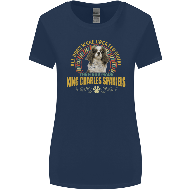 A Cavalier King Charles Spaniel Dog Womens Wider Cut T-Shirt Navy Blue
