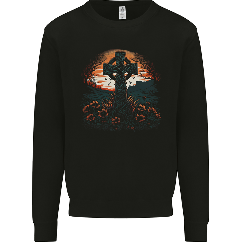 A Celtic Cross At Sunset Gothic Mens Sweatshirt Jumper Black