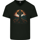 A Celtic Cross At Sunset Gothic Mens V-Neck Cotton T-Shirt Black