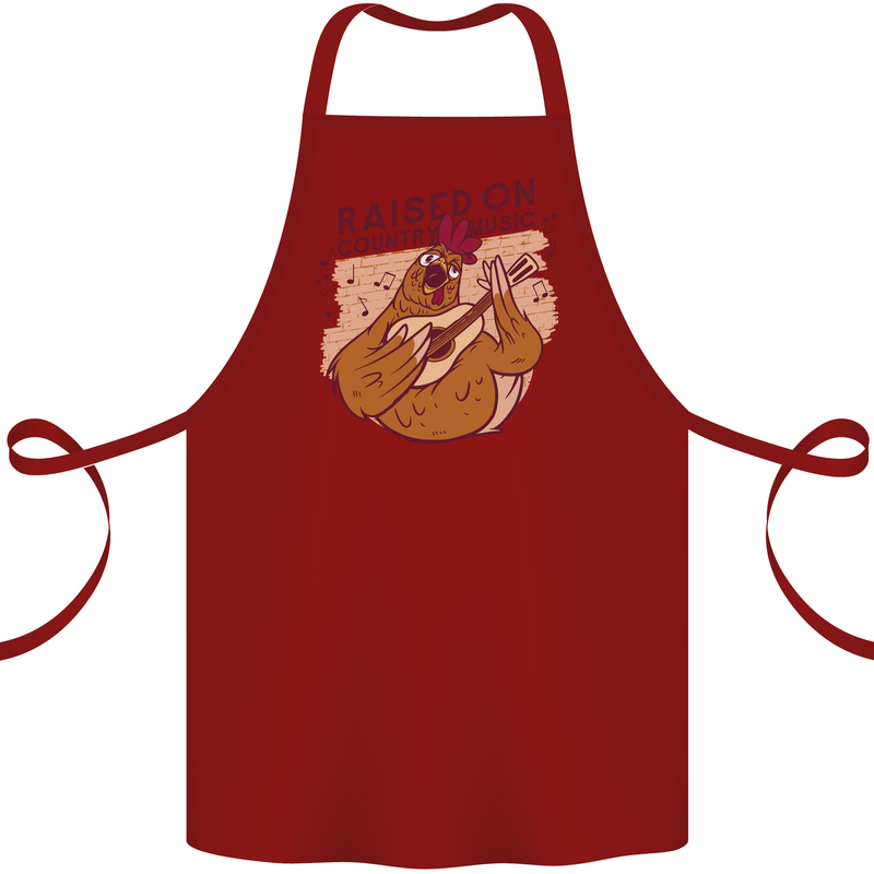 A Chicken Raised on Country Music Cotton Apron 100% Organic Maroon