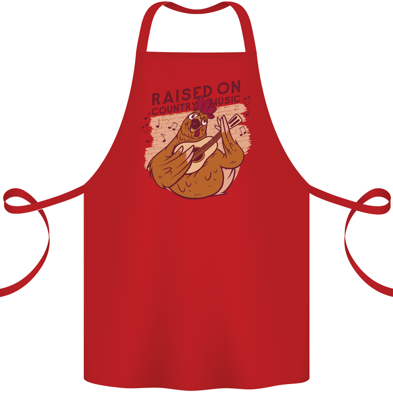 A Chicken Raised on Country Music Cotton Apron 100% Organic Red