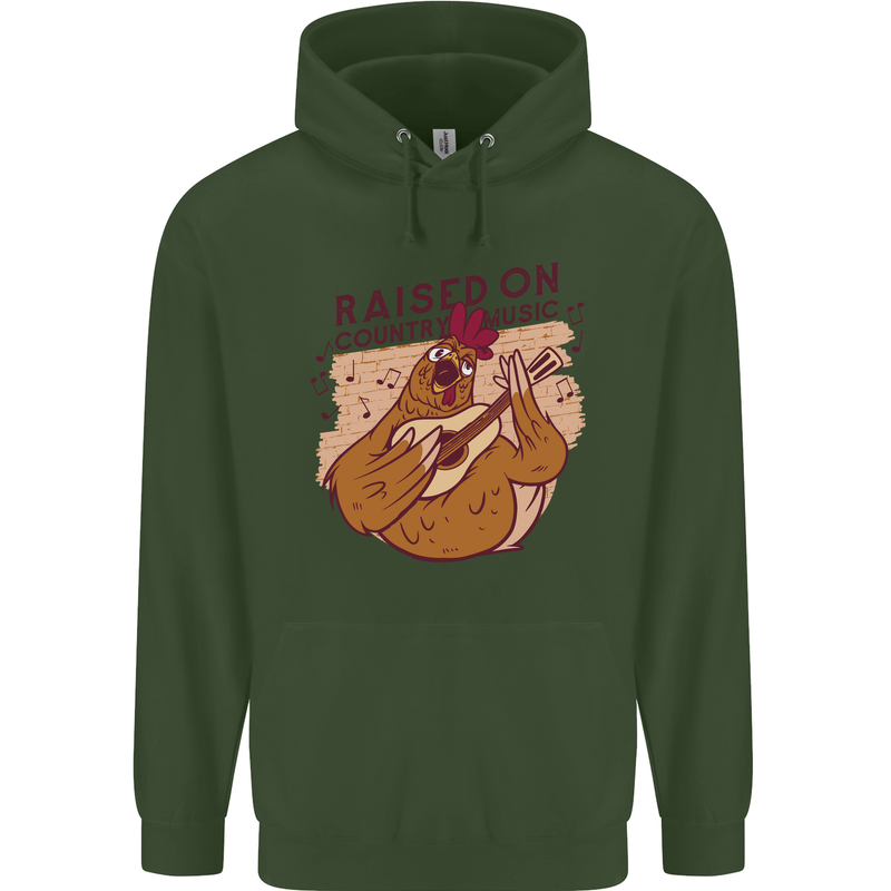 A Chicken Raised on Country Music Mens 80% Cotton Hoodie Forest Green