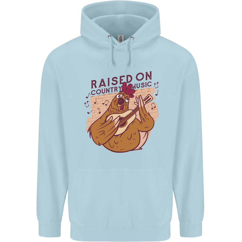 A Chicken Raised on Country Music Mens 80% Cotton Hoodie Light Blue