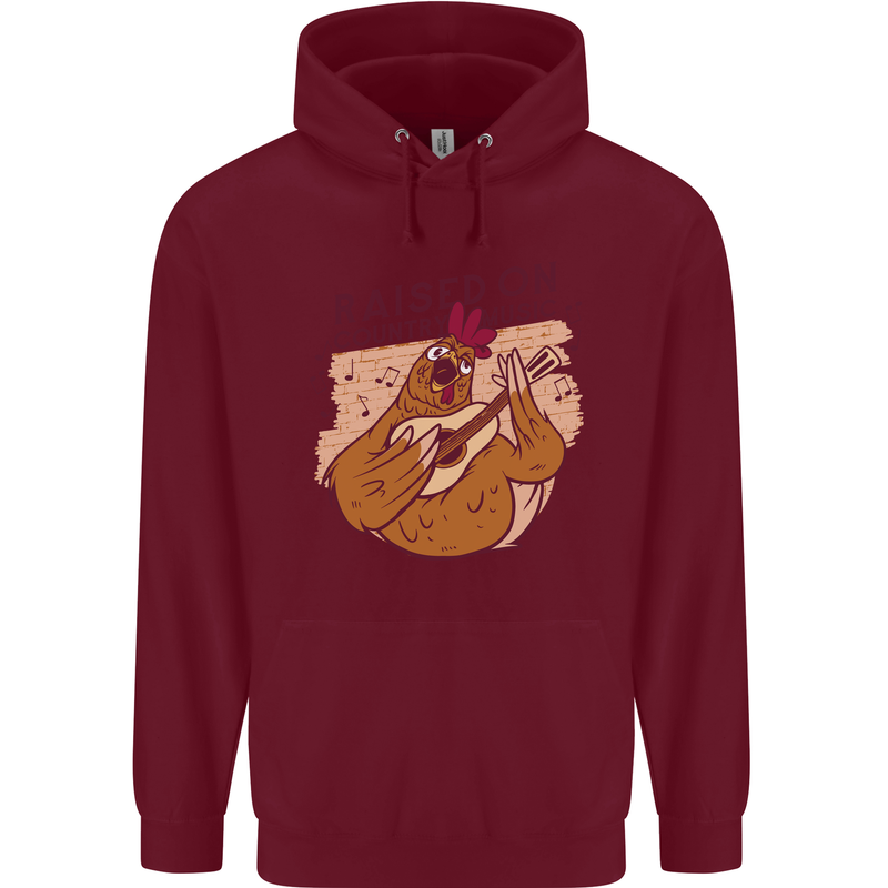 A Chicken Raised on Country Music Mens 80% Cotton Hoodie Maroon