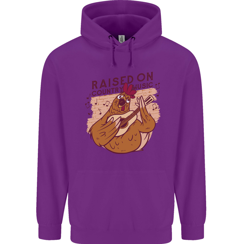 A Chicken Raised on Country Music Mens 80% Cotton Hoodie Purple