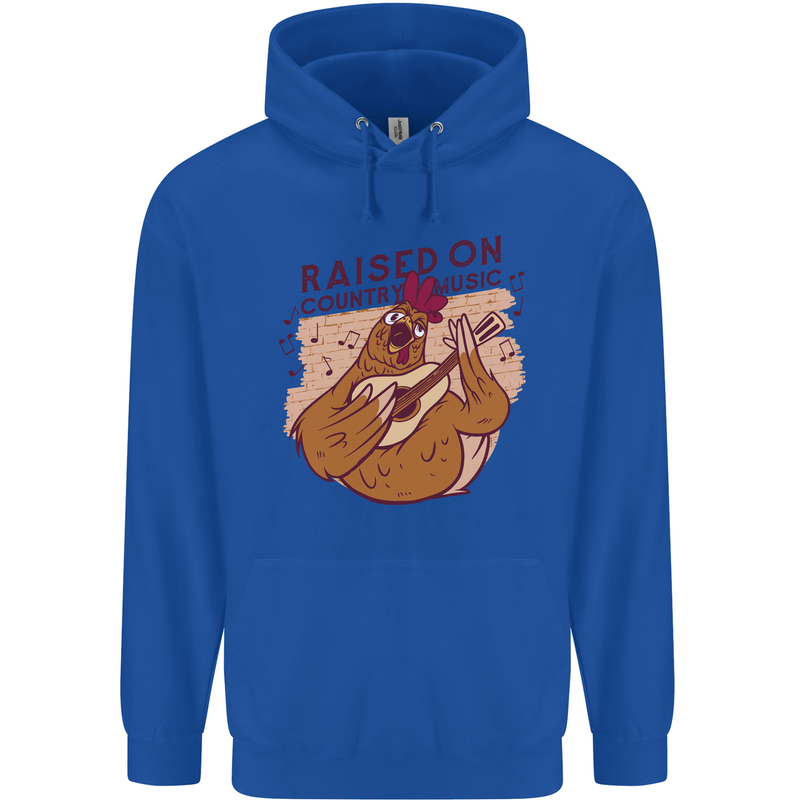 A Chicken Raised on Country Music Mens 80% Cotton Hoodie Royal Blue