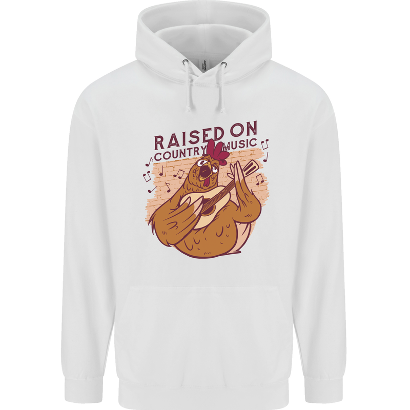 A Chicken Raised on Country Music Mens 80% Cotton Hoodie White