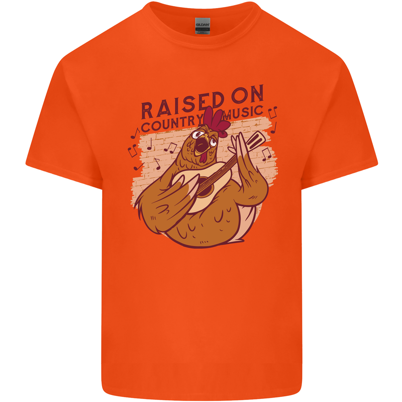 A Chicken Raised on Country Music Mens Cotton T-Shirt Tee Top Orange