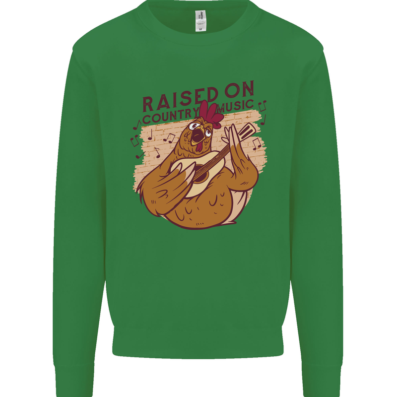 A Chicken Raised on Country Music Mens Sweatshirt Jumper Irish Green