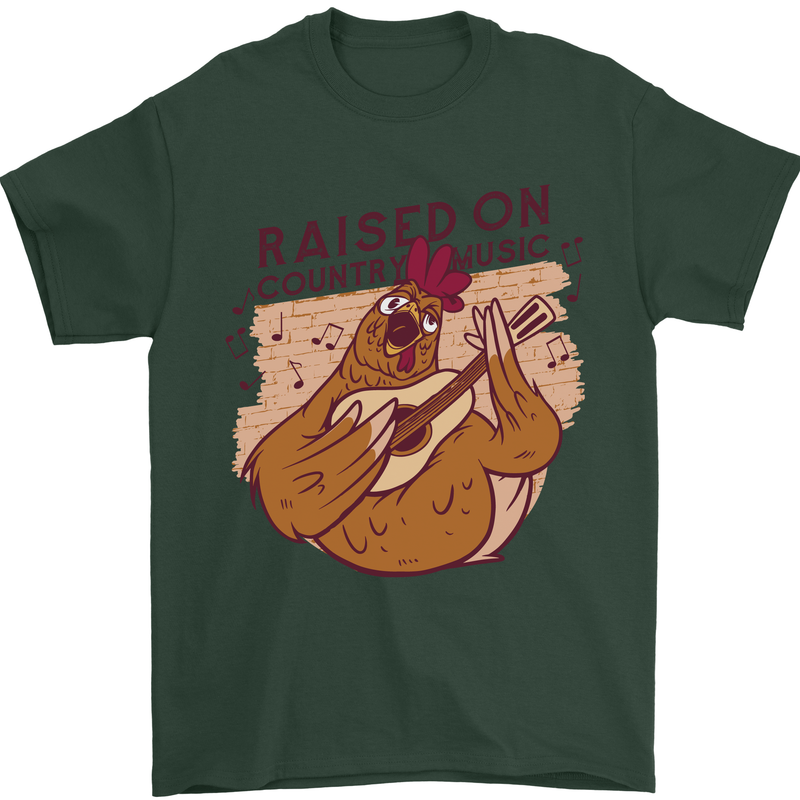 A Chicken Raised on Country Music Mens T-Shirt Cotton Gildan Forest Green