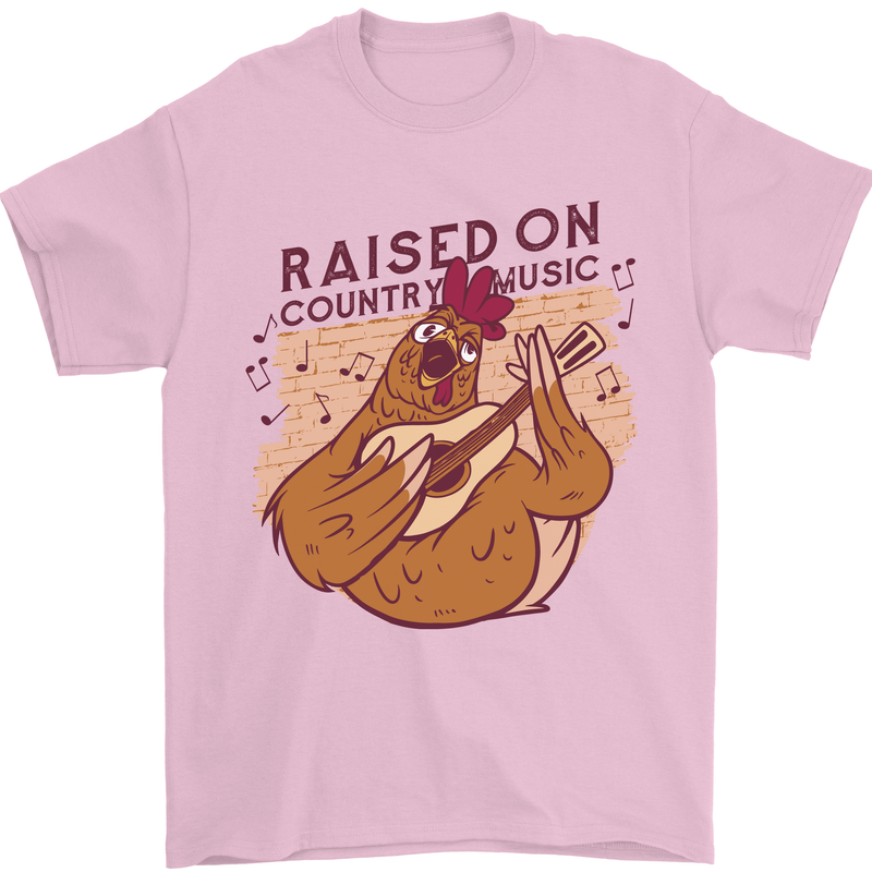 A Chicken Raised on Country Music Mens T-Shirt Cotton Gildan Light Pink
