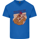 A Chicken Raised on Country Music Mens V-Neck Cotton T-Shirt Royal Blue