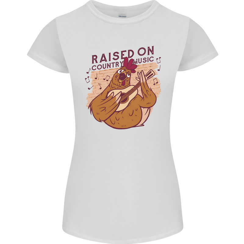 A Chicken Raised on Country Music Womens Petite Cut T-Shirt White