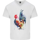 A Chicken Watercolour Mens V-Neck Cotton T-Shirt White
