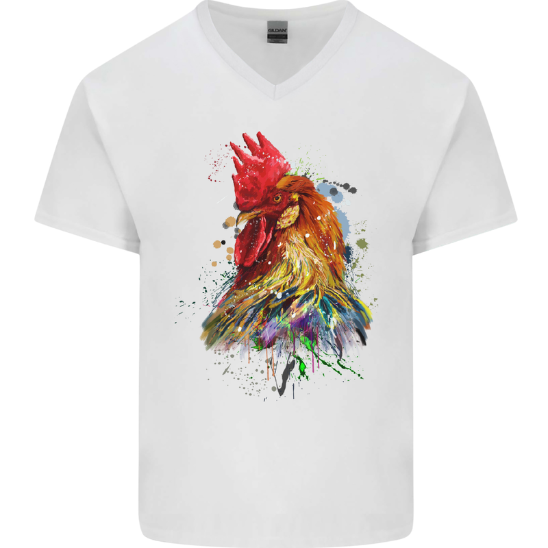 A Chicken Watercolour Mens V-Neck Cotton T-Shirt White