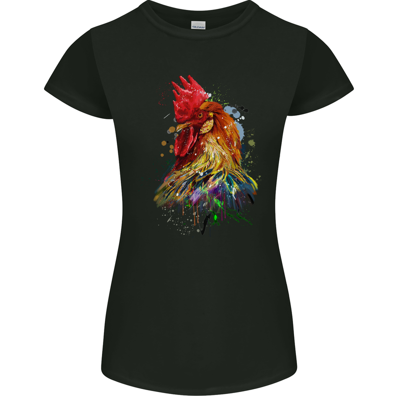 A Chicken Watercolour Womens Petite Cut T-Shirt Black
