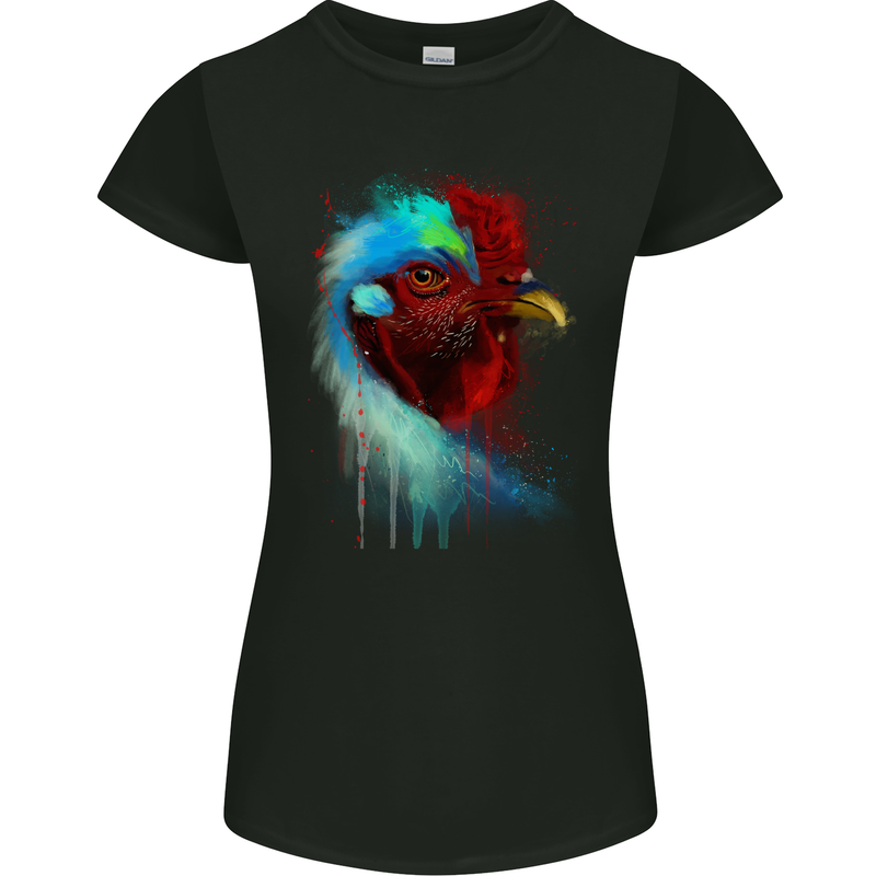 A Chicken Watercolour Womens Petite Cut T-Shirt Black