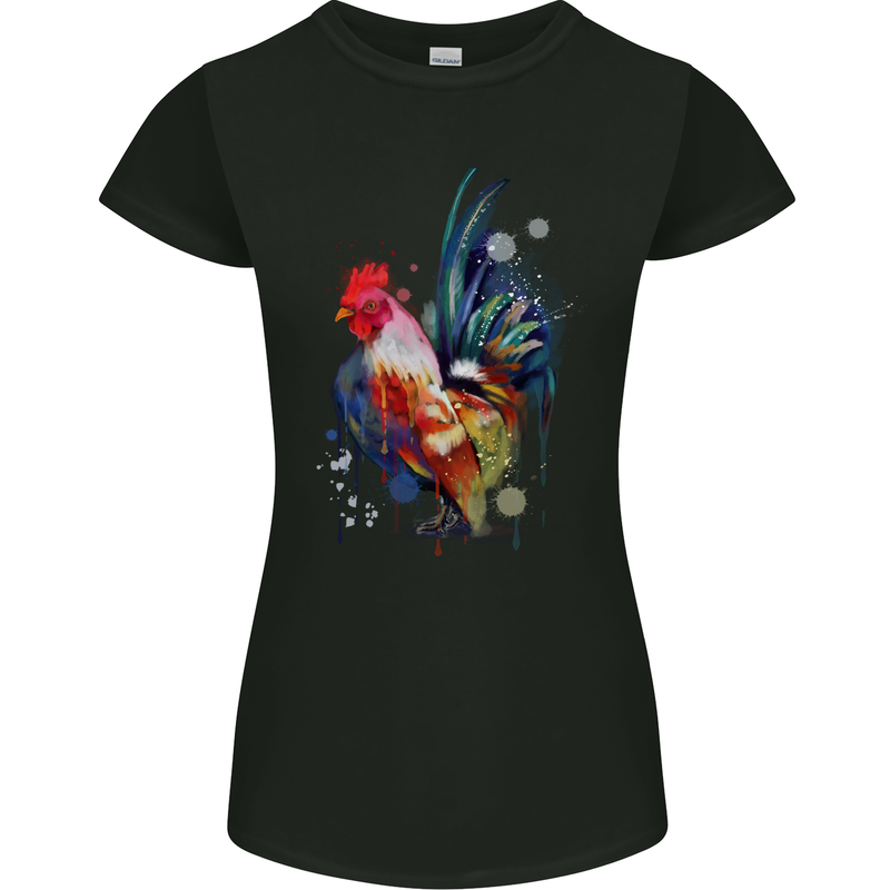 A Chicken Watercolour Womens Petite Cut T-Shirt Black