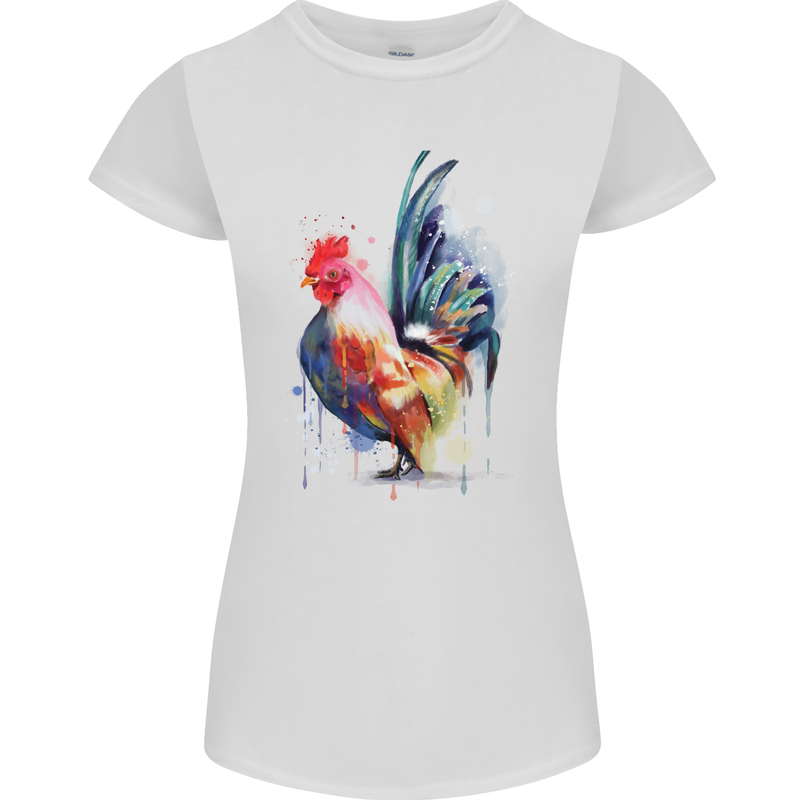 A Chicken Watercolour Womens Petite Cut T-Shirt White