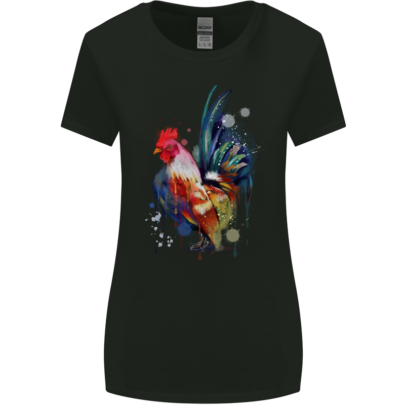 A Chicken Watercolour Womens Wider Cut T-Shirt Black