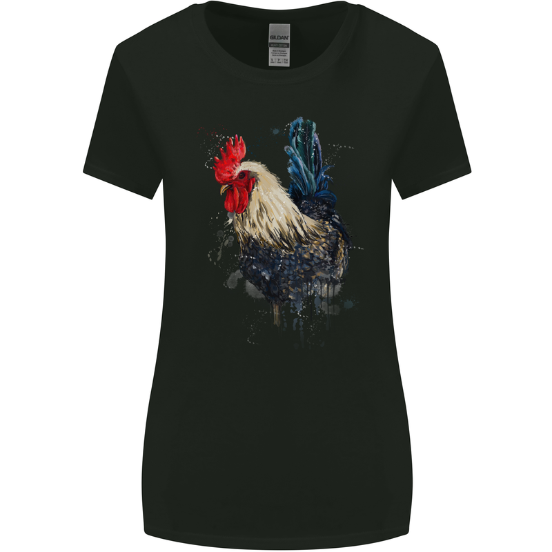 A Chicken Watercolour Womens Wider Cut T-Shirt Black