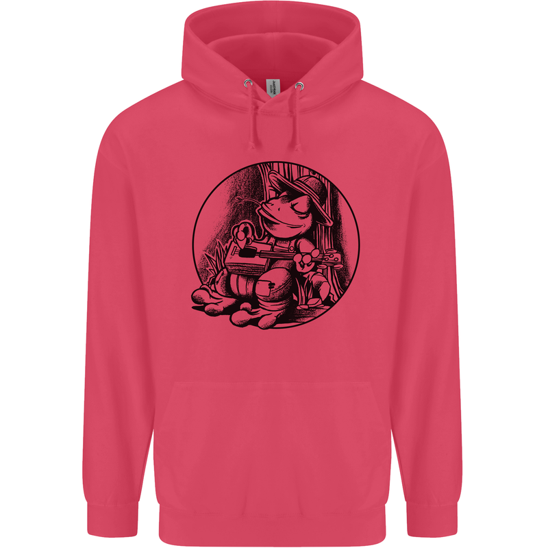 A Chilled Frog Playing the Guitar Guitarist Childrens Kids Hoodie Heliconia