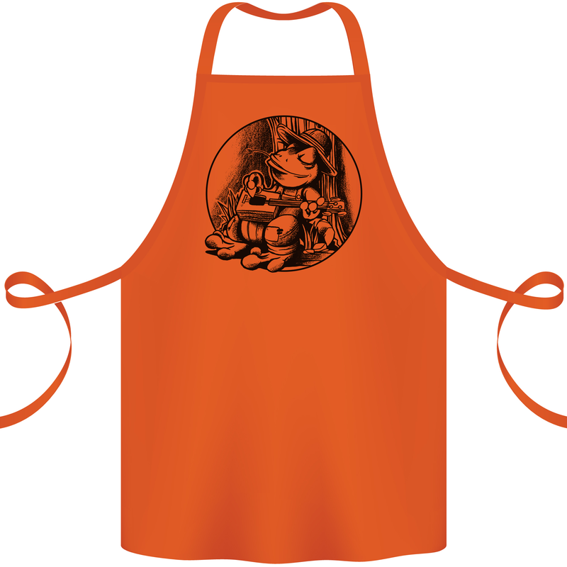 A Chilled Frog Playing the Guitar Guitarist Cotton Apron 100% Organic Orange