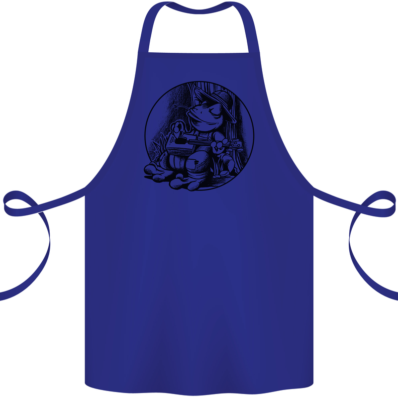 A Chilled Frog Playing the Guitar Guitarist Cotton Apron 100% Organic Royal Blue