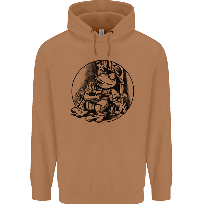 A Chilled Frog Playing the Guitar Guitarist Mens 80% Cotton Hoodie Caramel Latte