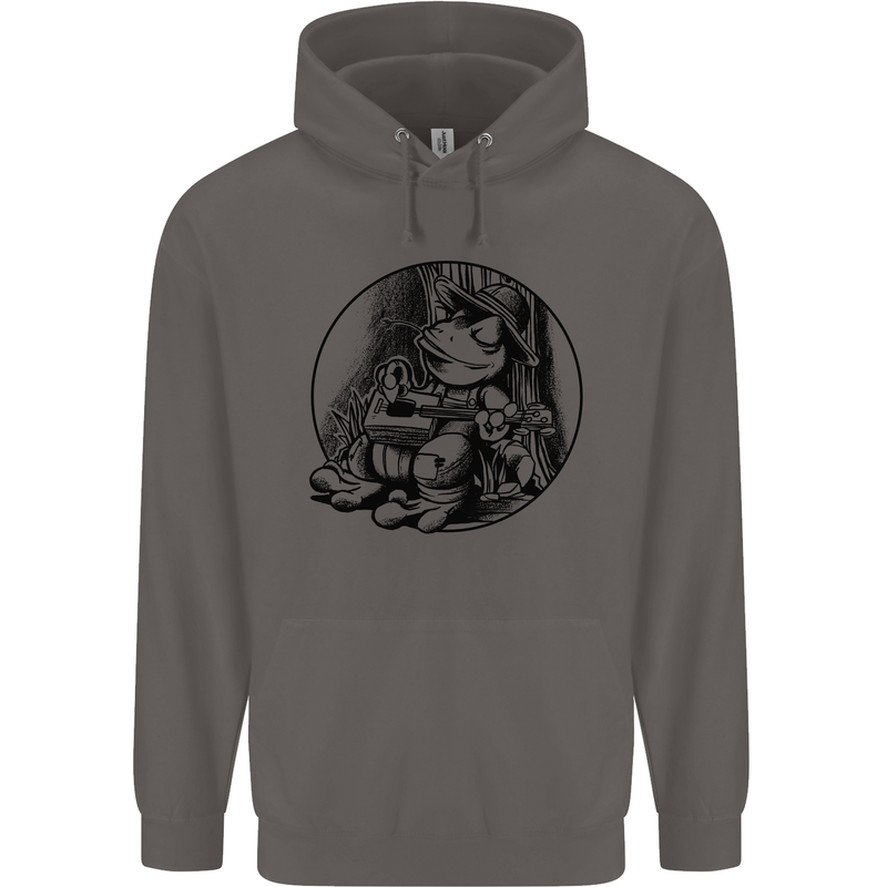 A Chilled Frog Playing the Guitar Guitarist Mens 80% Cotton Hoodie Charcoal