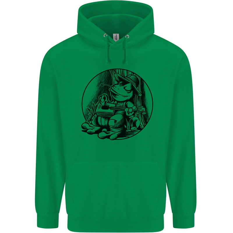 A Chilled Frog Playing the Guitar Guitarist Mens 80% Cotton Hoodie Irish Green