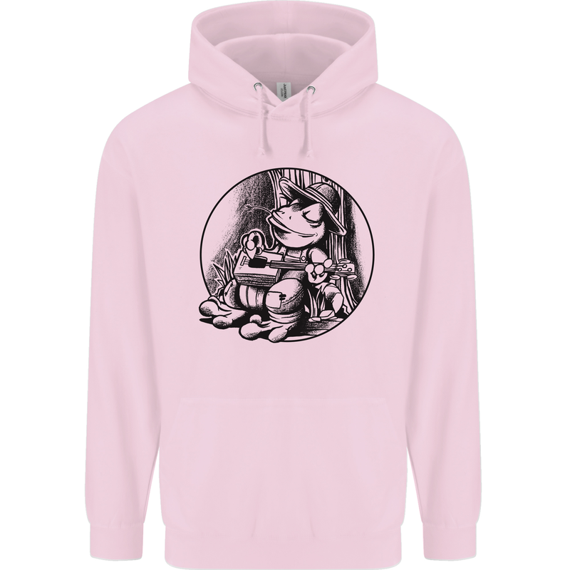 A Chilled Frog Playing the Guitar Guitarist Mens 80% Cotton Hoodie Light Pink