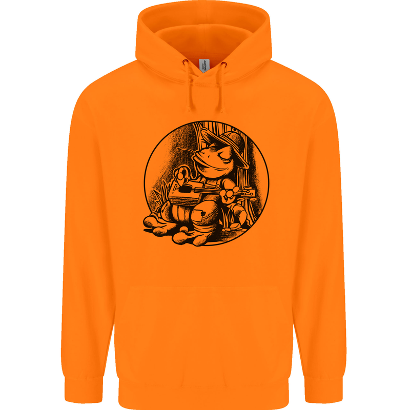 A Chilled Frog Playing the Guitar Guitarist Mens 80% Cotton Hoodie Orange