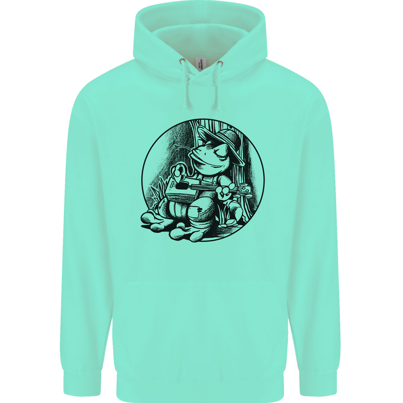 A Chilled Frog Playing the Guitar Guitarist Mens 80% Cotton Hoodie Peppermint