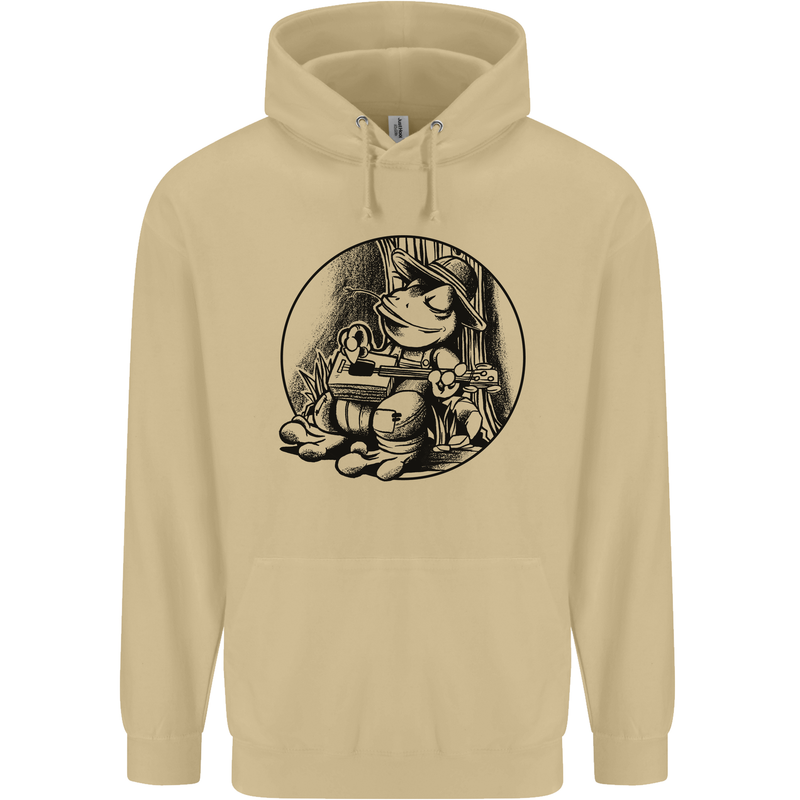 A Chilled Frog Playing the Guitar Guitarist Mens 80% Cotton Hoodie Sand