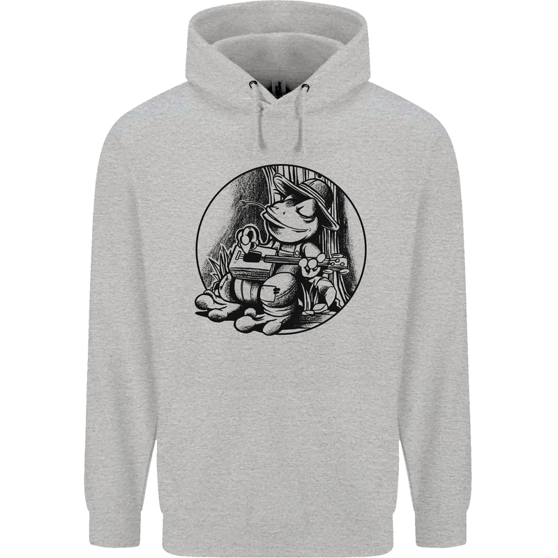 A Chilled Frog Playing the Guitar Guitarist Mens 80% Cotton Hoodie Sports Grey