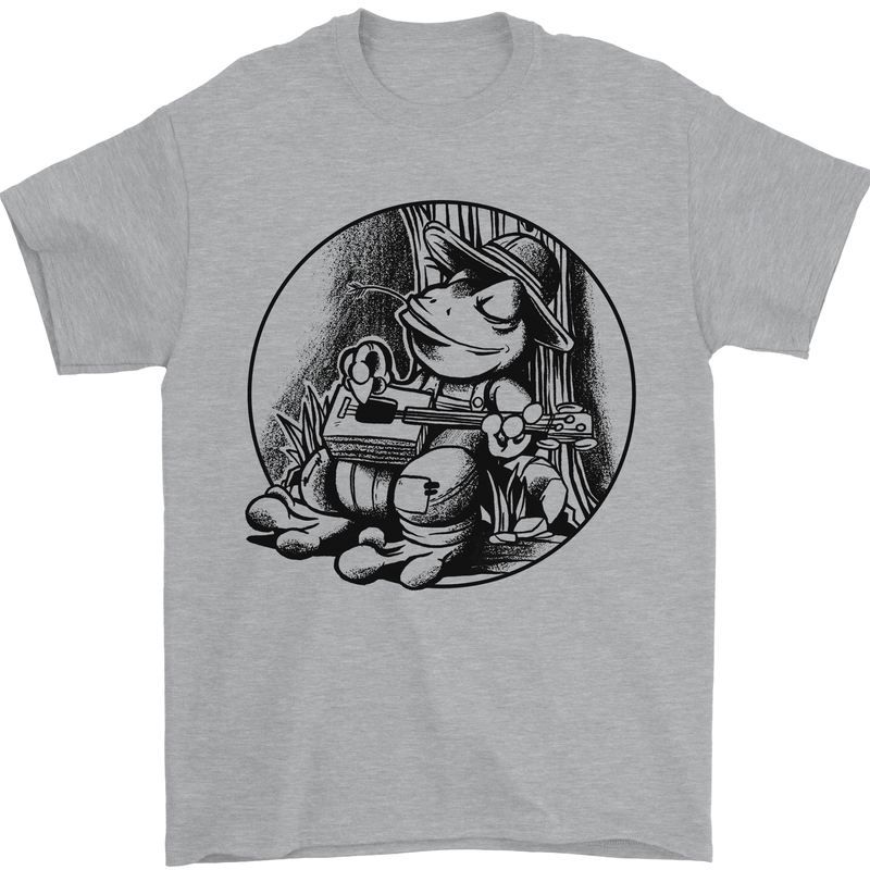 A Chilled Frog Playing the Guitar Guitarist Mens T-Shirt 100% Cotton Sports Grey
