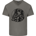 A Chilled Frog Playing the Guitar Guitarist Mens V-Neck Cotton T-Shirt Charcoal