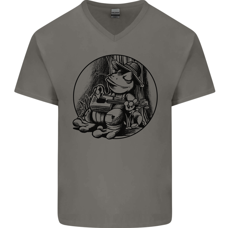 A Chilled Frog Playing the Guitar Guitarist Mens V-Neck Cotton T-Shirt Charcoal