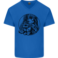 A Chilled Frog Playing the Guitar Guitarist Mens V-Neck Cotton T-Shirt Royal Blue